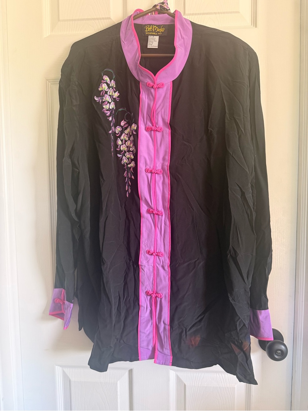 Black Silk-Style Tunic with Pink Trim and Floral Embroidery and matching tank